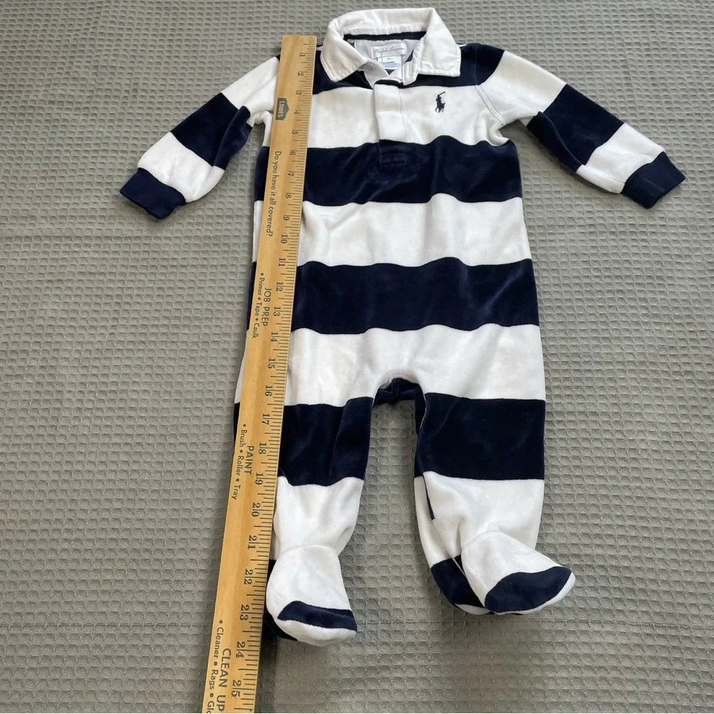 Ralph Lauren Velour Stripe Footie One Piece 9 Month Baby Preppy‎ Pony